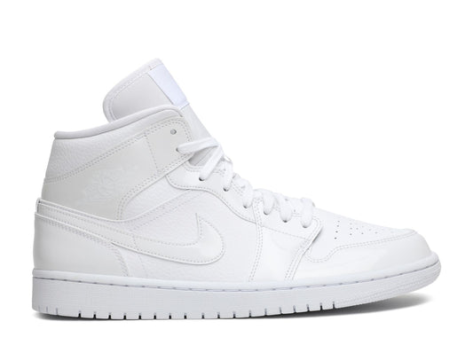 Air Jordan 1 Mid Triple White Patent Swoosh