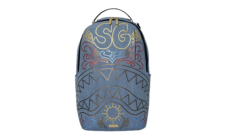 Sprayground Metallic Printed Denim Shark DLXSV Backpack