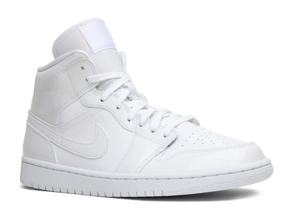 Air Jordan 1 Mid Triple White Patent Swoosh