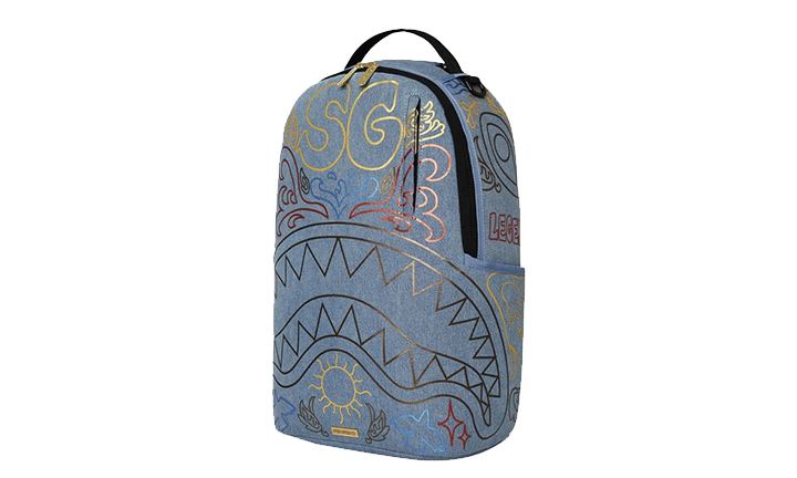 Sprayground Metallic Printed Denim Shark DLXSV Backpack