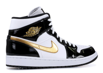 Air Jordan 1 Mid Patent Black White Gold