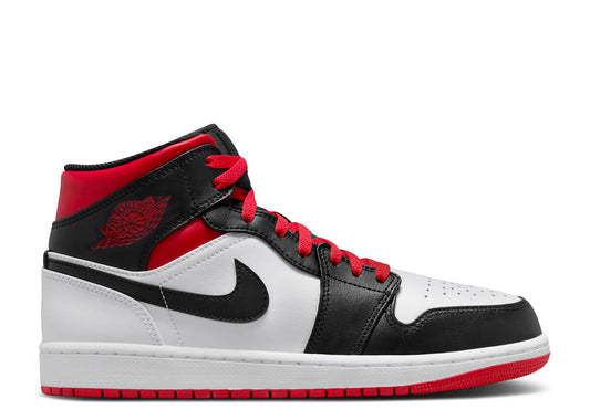 Air Jordan 1 Mid Black Toe Medium Red Collar